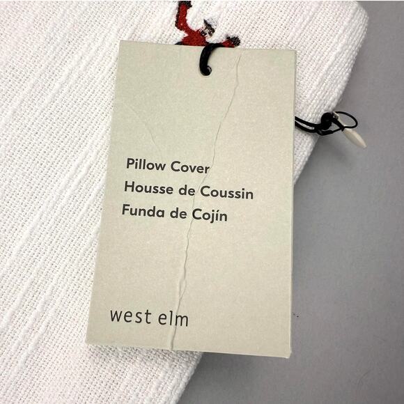 West Elm Embroidered Skier Pillow Cover 18x18 Alabaster Cotton Winter Decor New - Picture 4 of 9